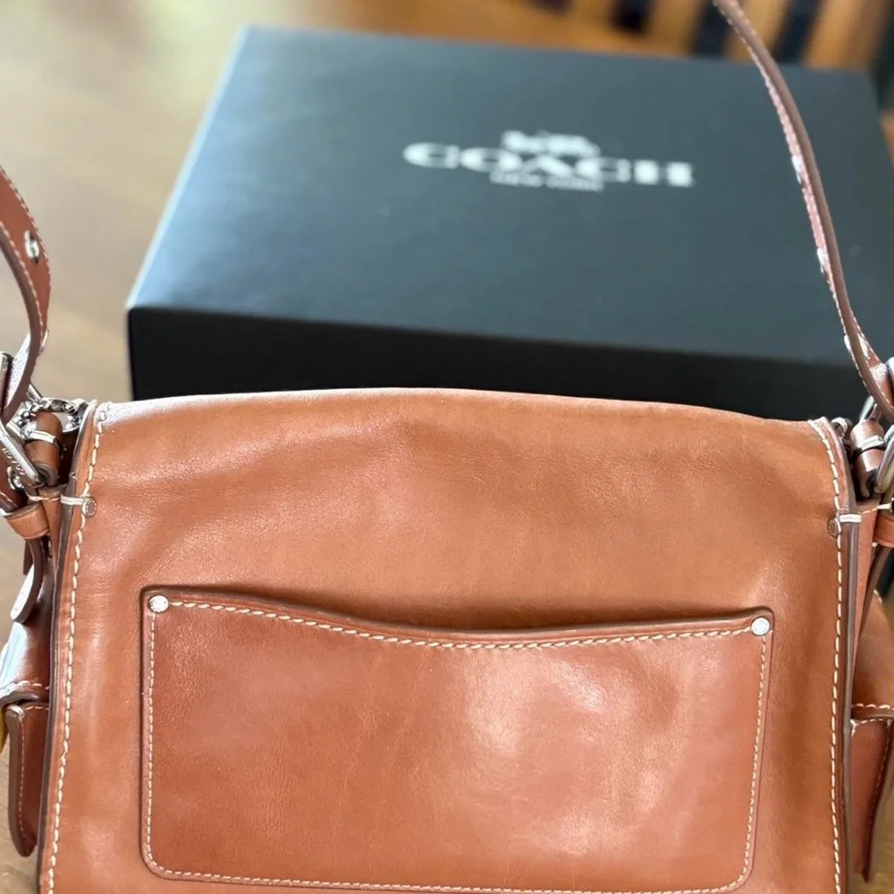 Coach Brown Leather Crossbody with Silver 'C' Buckle - Picture 6 of 8